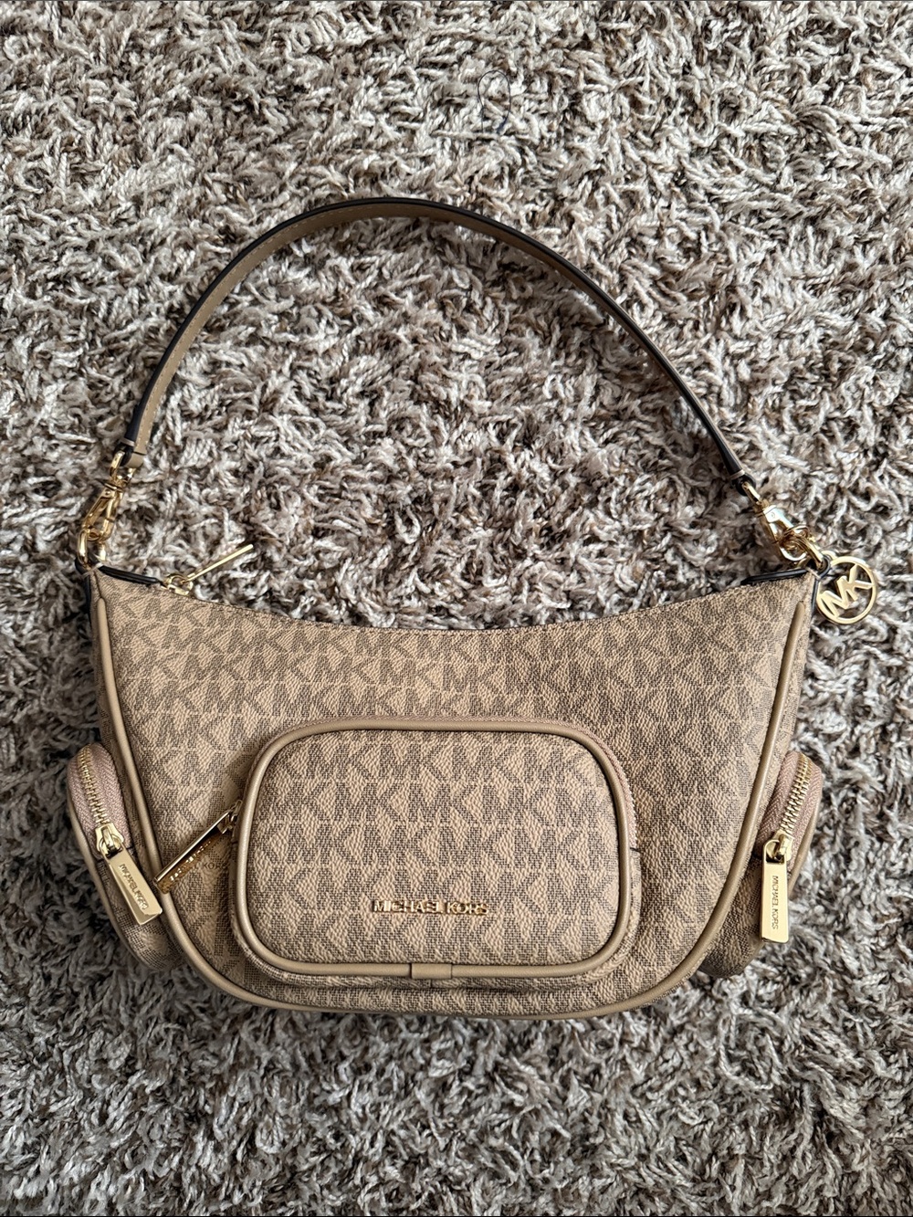 Michael Kors Beige/Tan Signature Logo Shoulder Bag with Gold Hardware